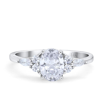 14K White Gold Art Deco Oval Wedding Ring Marquise Simulated Cubic Zirconia
